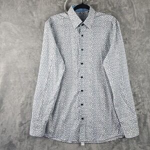 Haupt Germany Shirt Mens Medium White Blue Burst Geometric Long Sleeve Button Up